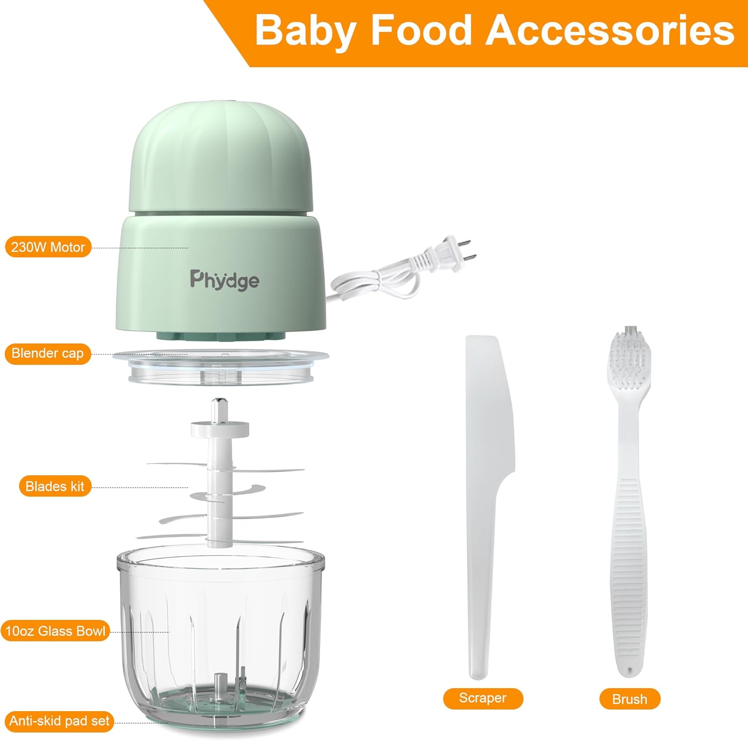 Baby Food Maker, Green Baby Food Blender, 10oz Baby Food Puree Maker, Food Processor for Baby Foods Fruit Vegetable Meat, 10-Second Quick Soft Food Prep for Baby