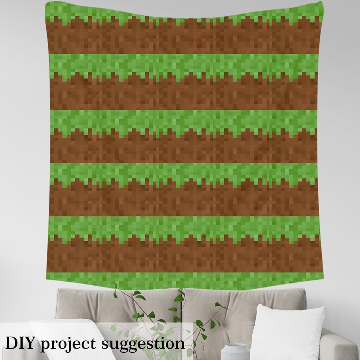 Homemissing Pixel Spiel Stoff 276x150cm für Stühle Grün Braun Camo Stoff Meterware Cartoon Dekorative Polsterstoff