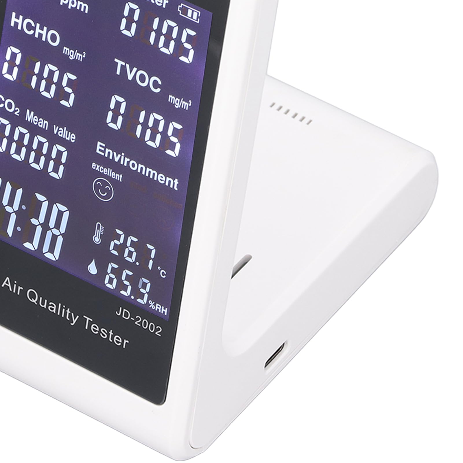 Eujgoov Medidor de CO2 Detector de Calidad del Aire Detector de CO2 7 en 1 Prueba en Tiempo Real con TVOC HCHO Alarma de Temperatura y Humedad de 400 a 2000 Ppm para Uso en Interiores y Oficinas en