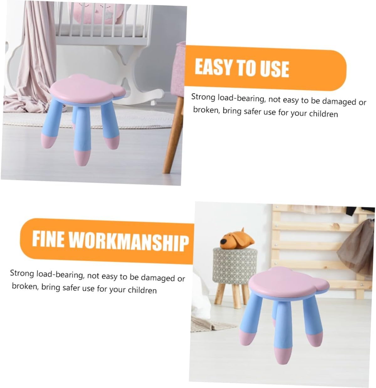 Cartoon Bear Stool Non-Slip Plastic Shoe Changing Stool for Kindergarten and Home Use Cute Pink Bear Design