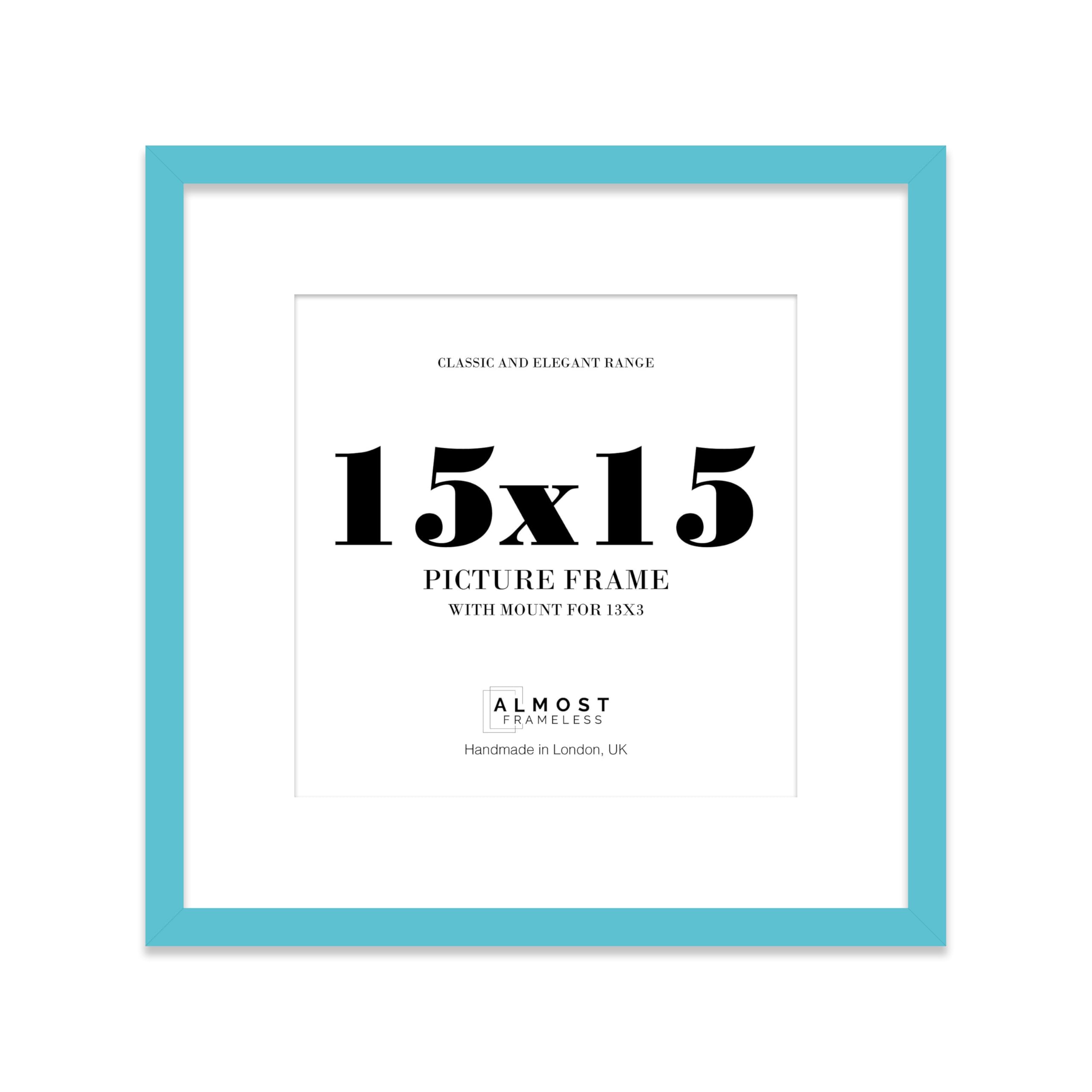 15x15 Turquoise Picture Frame with Mount for 13x13 Photos, Prints - Modern Square Wall Frame, 1 Pack