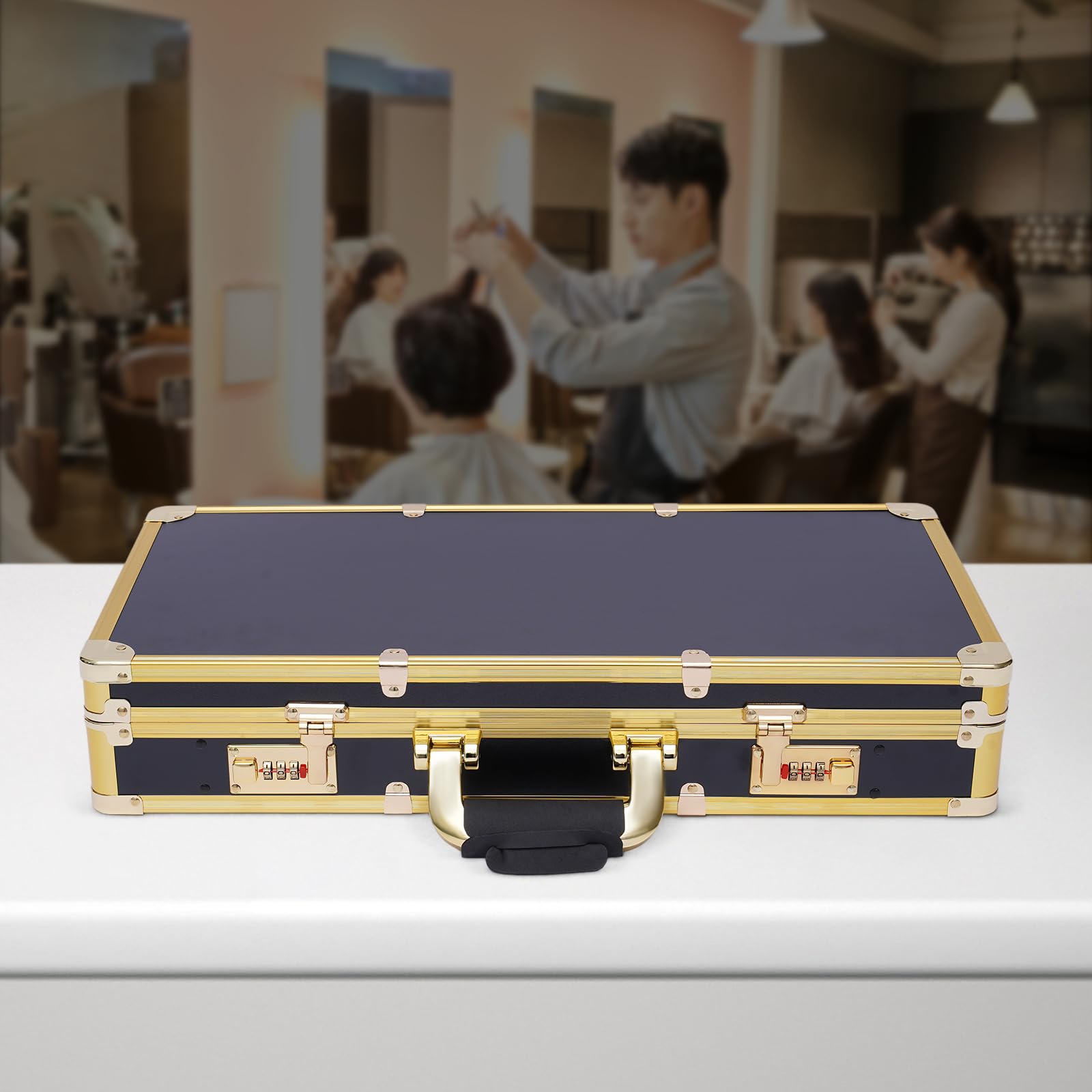 Barber Carrying Case Barber Case For Clippers And Supplies, Hairdressing Tools Storage Case With Handle And Secure Numlock Barber Beauty Salon Tool Kits Storage (black and gold)