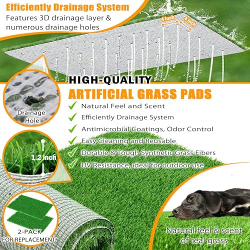 Dog Grass Pad with Tray, Reusable Large Artificial Turf Grass Potty and Puppy Pee Pads for Dogs, Portable Stainless Steel Dog Litter Box for Indoor/Outdoor Potty Training Toilet - Image 5