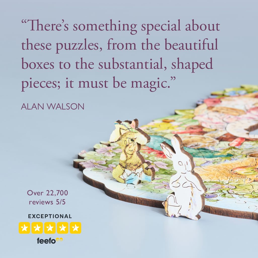 Wentworth Wooden Puzzles Peter Rabbit and Friends – Puzzle de 100 pièces pour adultes, pièces irrégulières, illustration exclusive pour les fans de Beatrix Potter – Bois provenant de sources durables