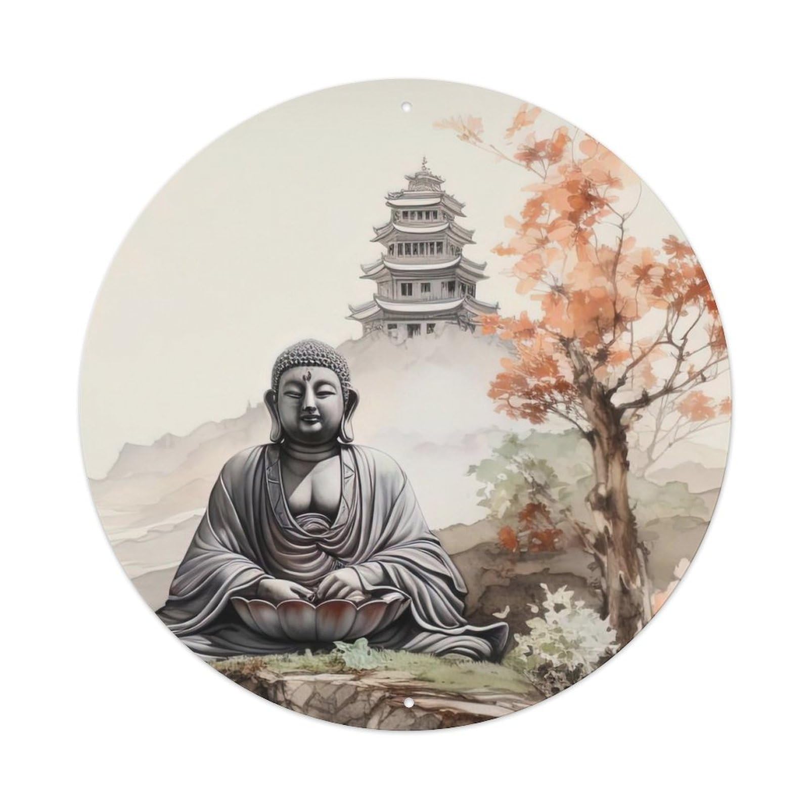 Buddha Statue Buddhist Meditation Sacred Blossom Metal Tin Sign