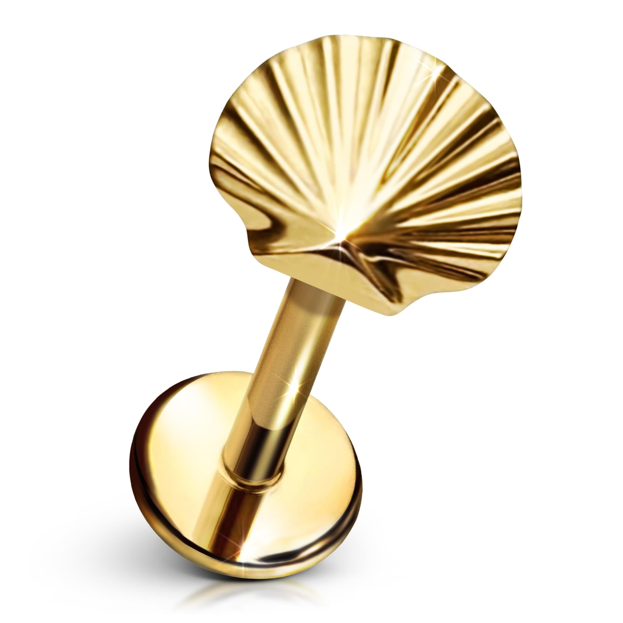 Cords Club Shell Flat Back Stud – ASTM-F136 Implant Grade Titanium - Push Pin Design for Sensitive Ears – Available in 18K Gold Plated & Titanium