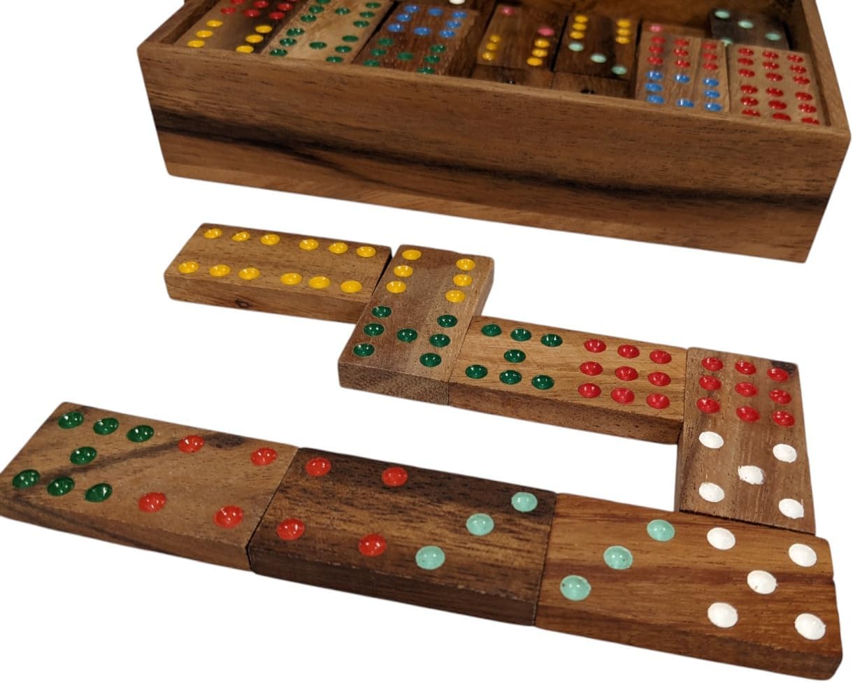 Wooden Double 9 Dominoes - 56 Piece Set, Handmade in Thailand