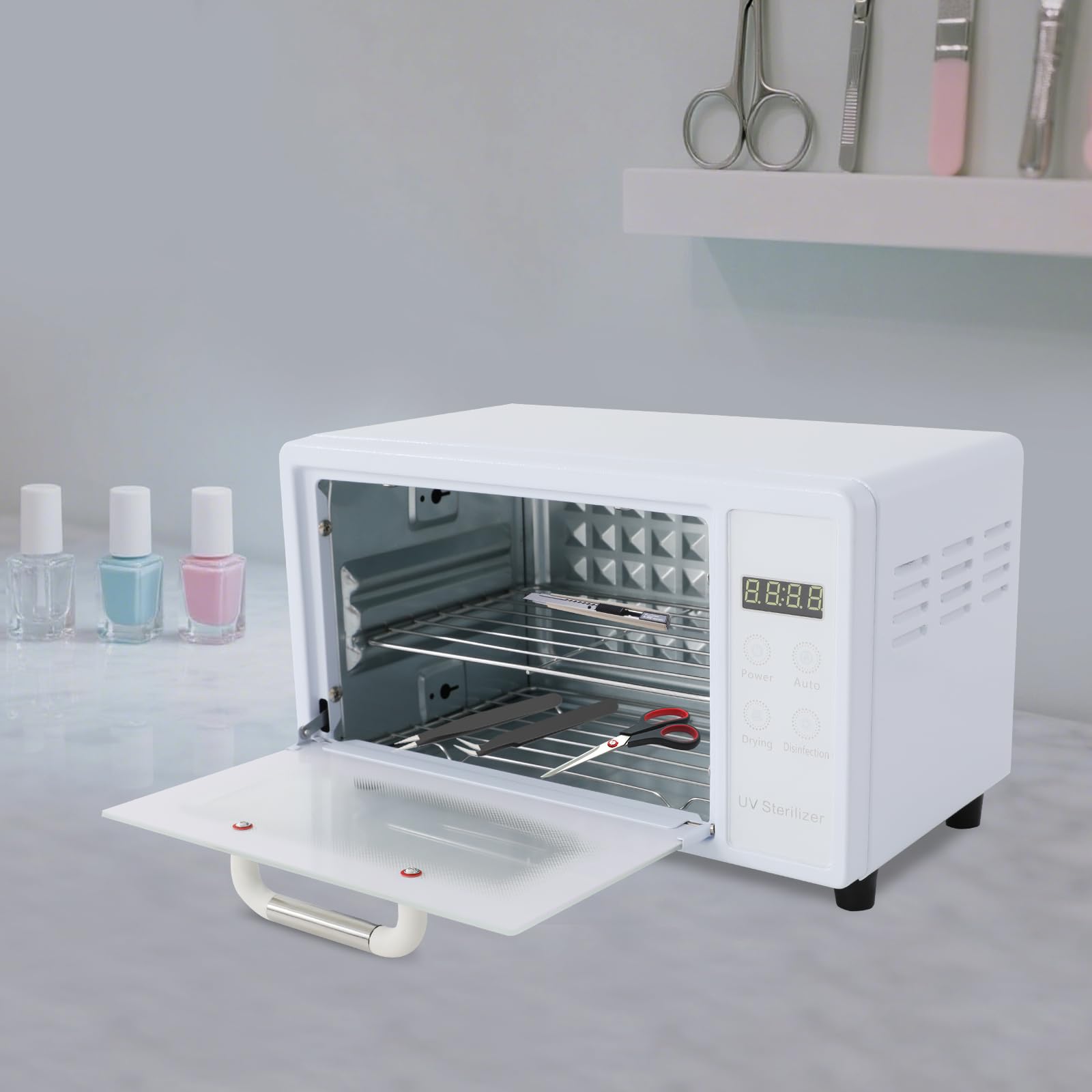 Armario desinfectante UV de 10 L de acero inoxidable y vidrio templado, dispositivo de esterilización UV, máquina de limpieza con ajuste de temporizador, esterilizador de aire caliente múltiple para