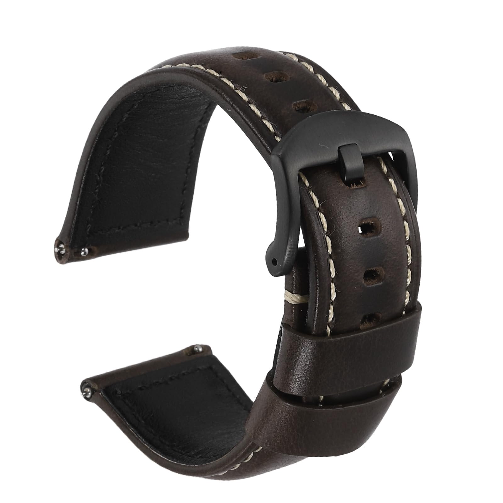 Watch Band 26mm Width Vintage Oil Wax Leather Quick Release Watch Strap Wristband Replacement Bands with Buckle Pin for Men Women Gifts, Black-Gray