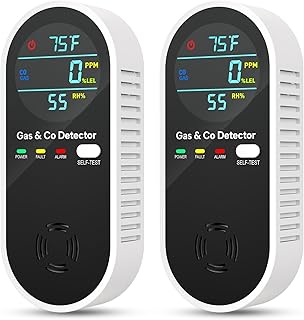 4-IN-1 Natural Gas Leak Detector & Carbon Monoxide Detectors with Natural, Propane, Co & Gas Leak Detector - Carbon Monoxide Detectors Plug in - Temperature & Humidity Detectors for Home, RV (2 Packs)