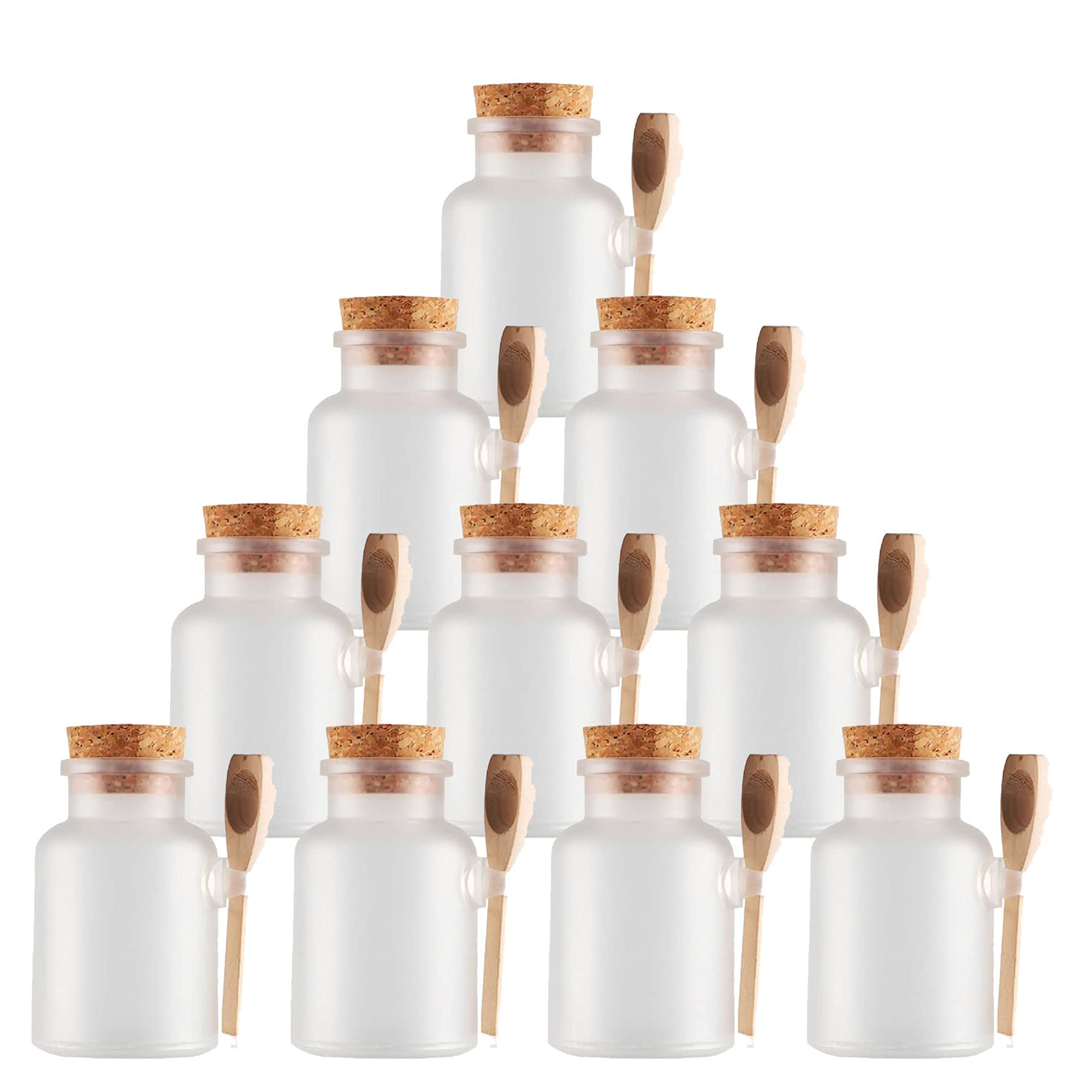 10 Stück 300ml Matt Transparent Kunstoff Badesalz Dose Leere Tiegel Dosen Cremedose Leerdose Kosmetische Salbe Bath Salt Behälter mit Kork-Verschluss Holzschaufel