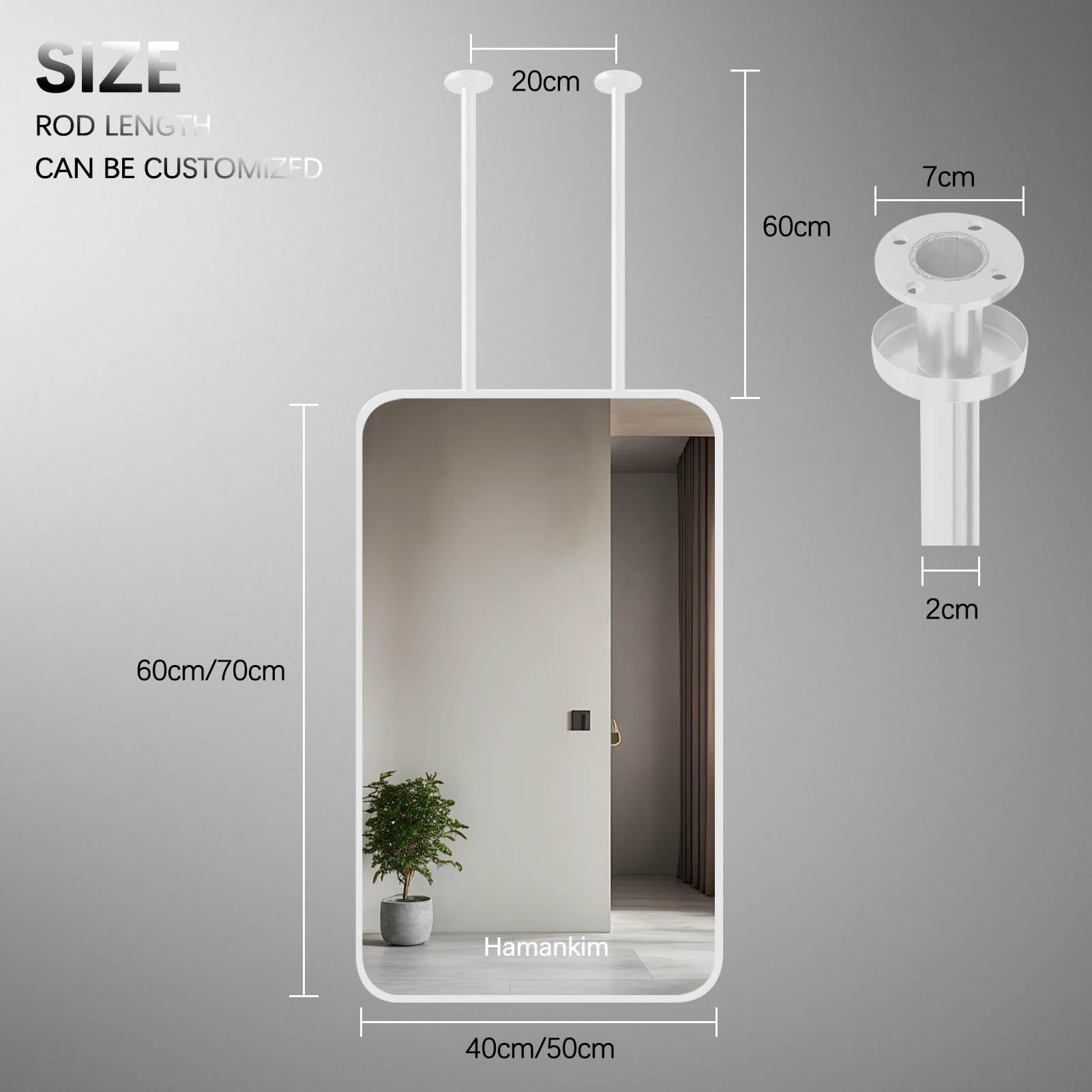 Lustro w metalowej ramie Nordic Design Lustro do makijażu łazienkowego z podwójnymi wysięgnikami montowanymi na suficie Lustro do golenia w łazience - Oszczędź miejsce(40cmx70cm)