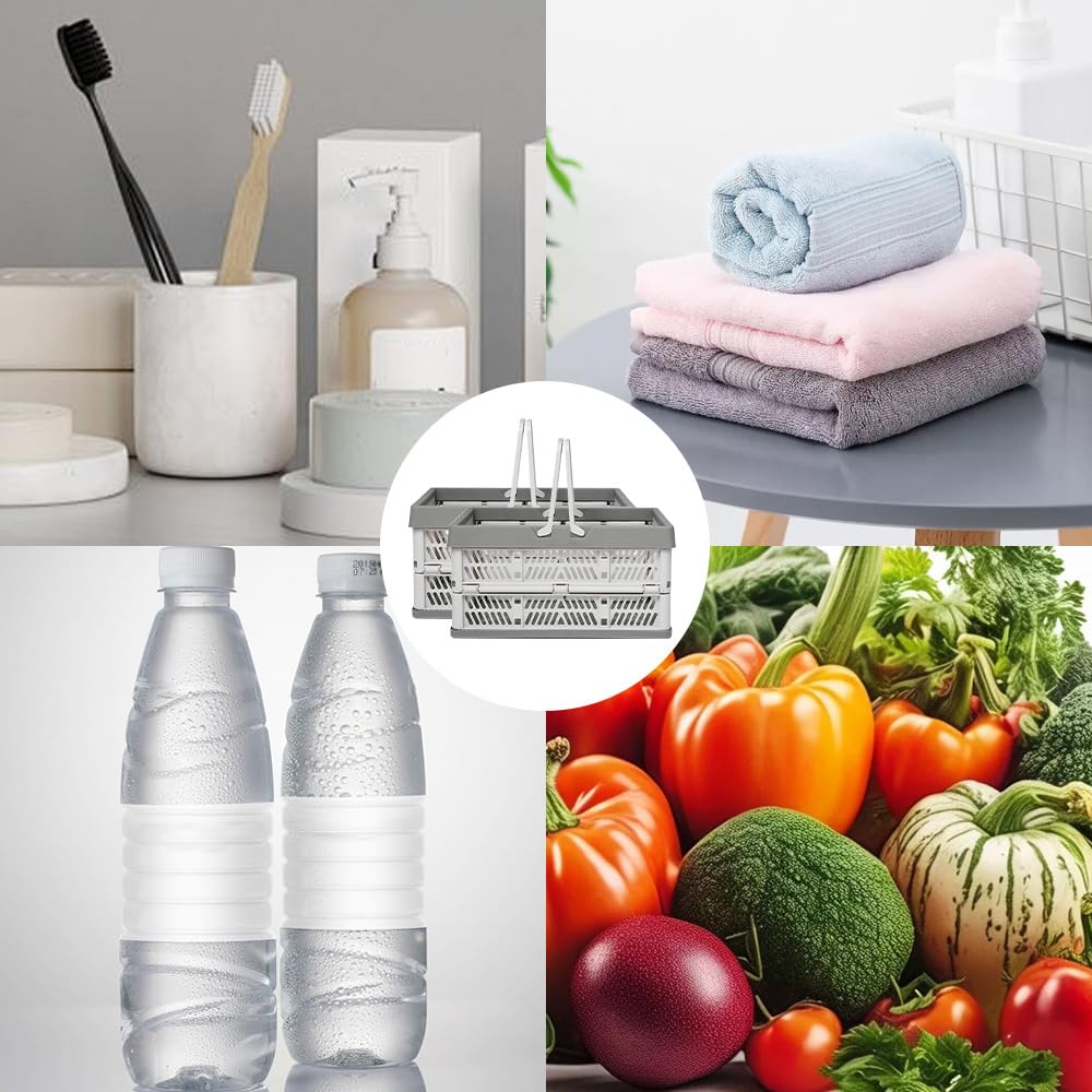 2 Pièces Caisse Rangement Pliables avec Poignée Caisse Rangement Pliables Plastique Caisse en Plastique Pliable avec Poignée pour Pique-Nique,Shopping,Camping,Cuisine(38x25x20cm)