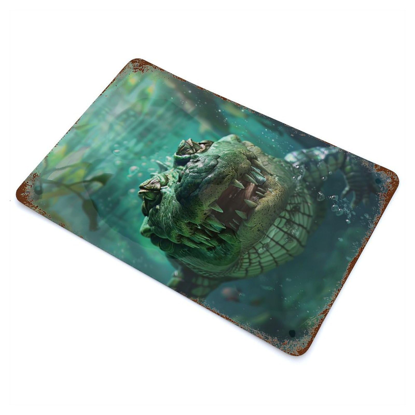 Crocodile Weathered Tin Sign 11.8"x7.9", Vintage Wall Decor for Garage, Pub Or Kitchen