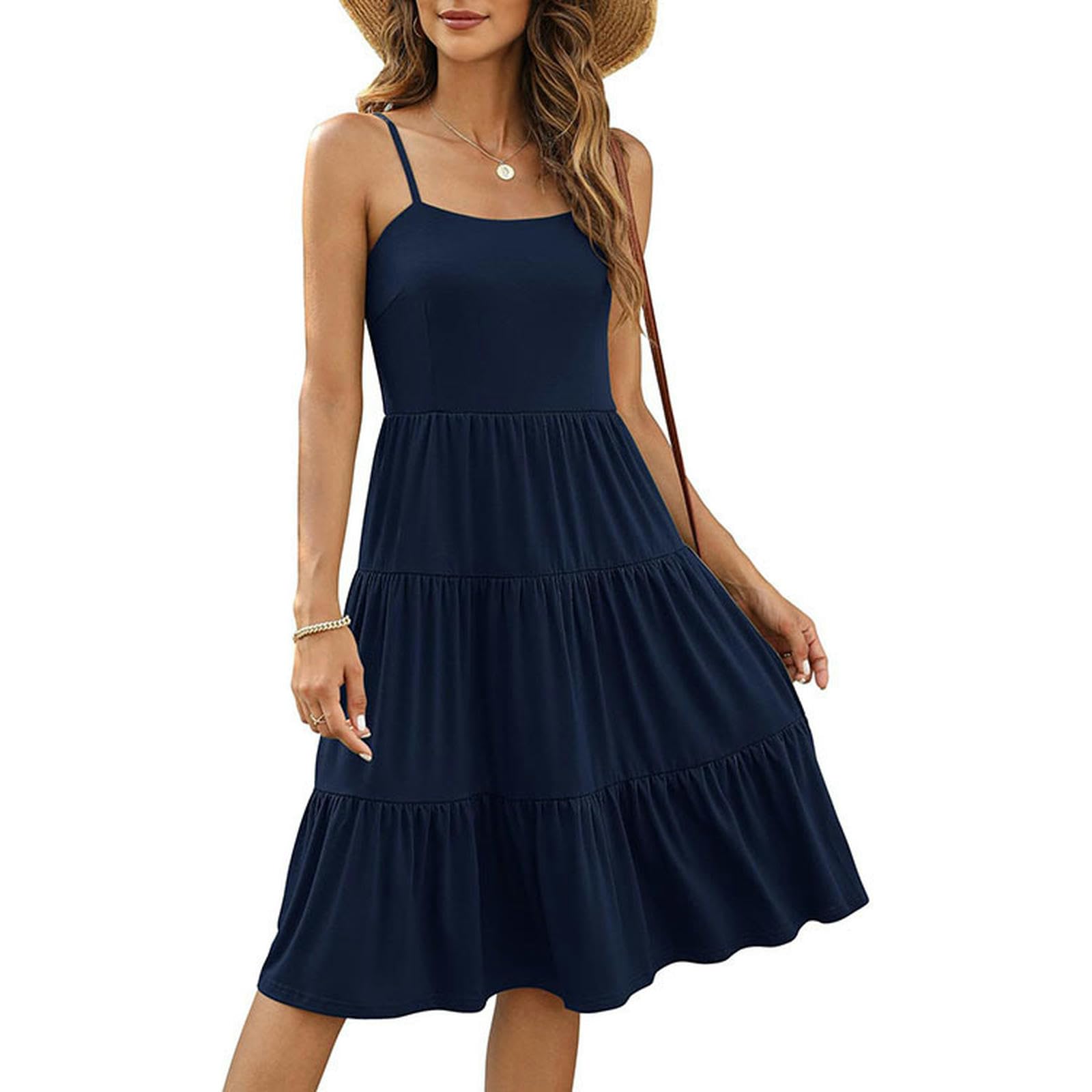 Robe d'été mi-longue fluide femmes sans manches robe de plage chic L