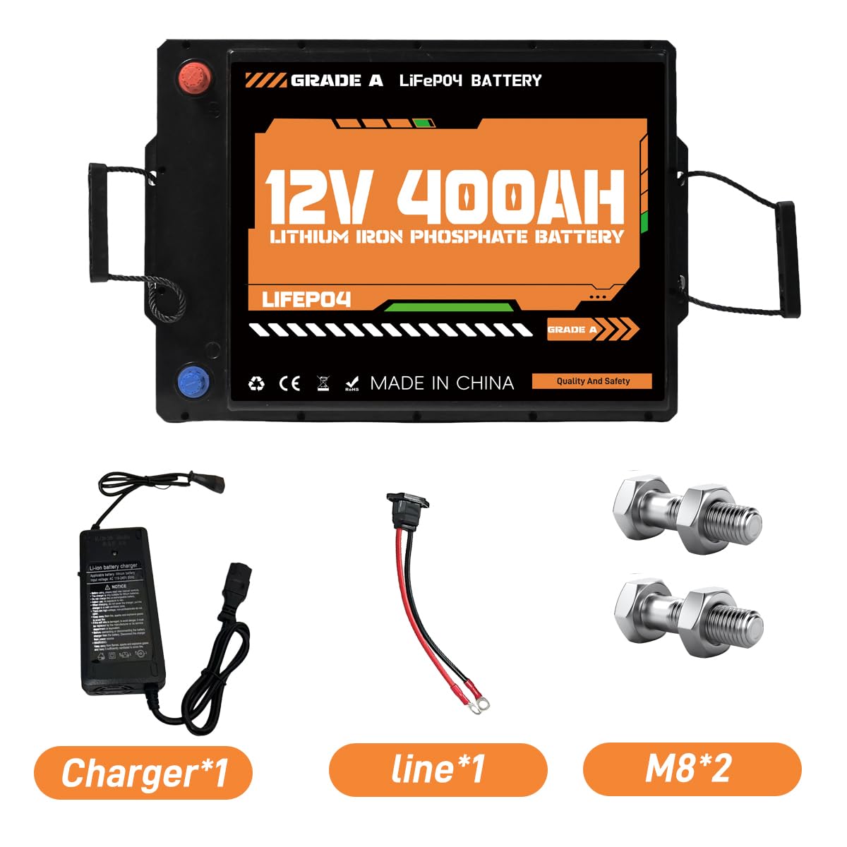 Batería LiFePO4 12 V (12,8 V) 400 Ah 5,12 kWh, BMS 200 A, Bluetooth, 8000 ciclos, hasta 4 baterías en serie, para solar y almacenamiento de energía