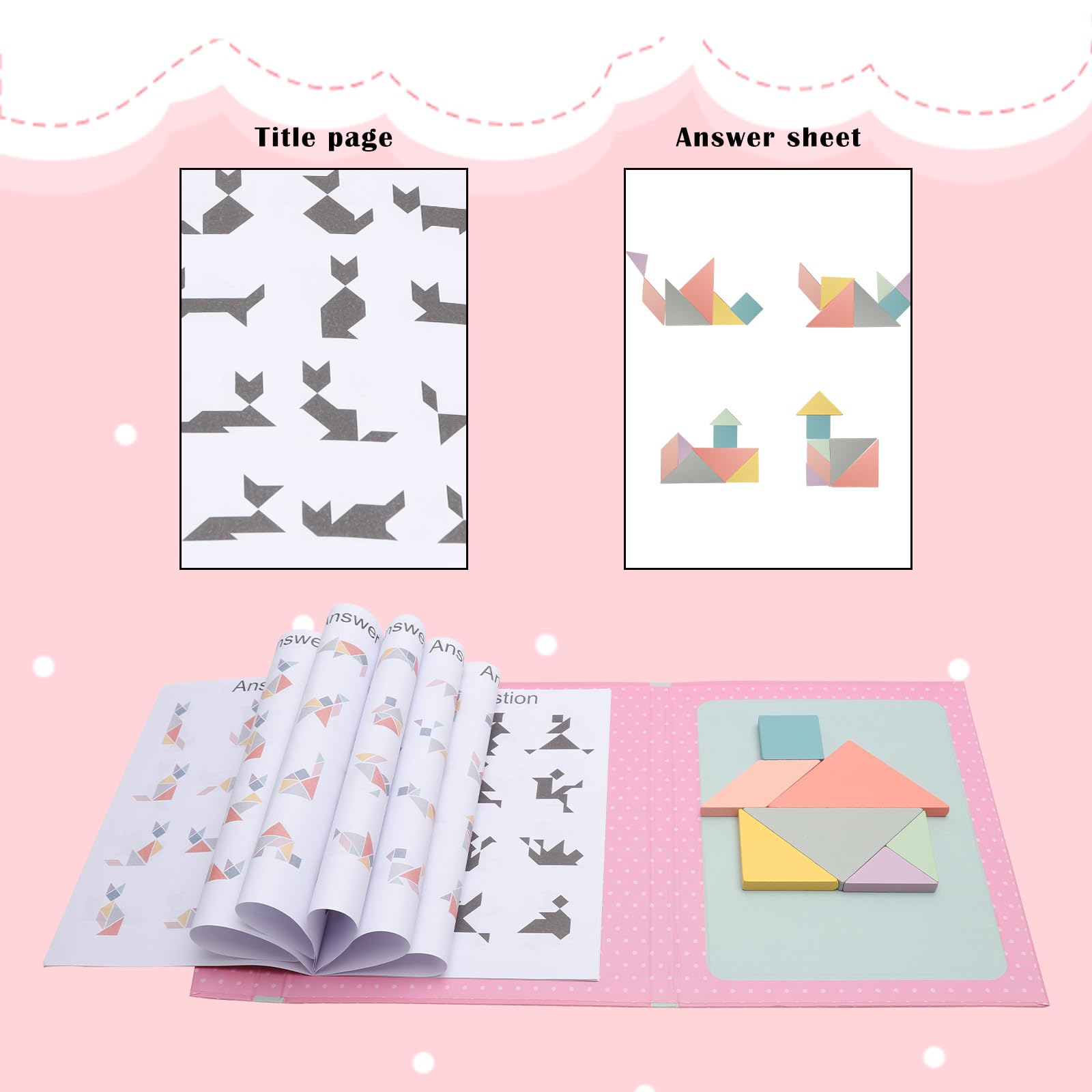 2SZT. Magnetyczny Tangram, Tangram Magnetyczna Gra dla Dzieci, Montessori IQ Gry i Zabawka Edukacyjna w Formacie Książki, Magnetyczne Gry Tangram z Drewna dla Dzieci od 3 Lat, Edukacyjna