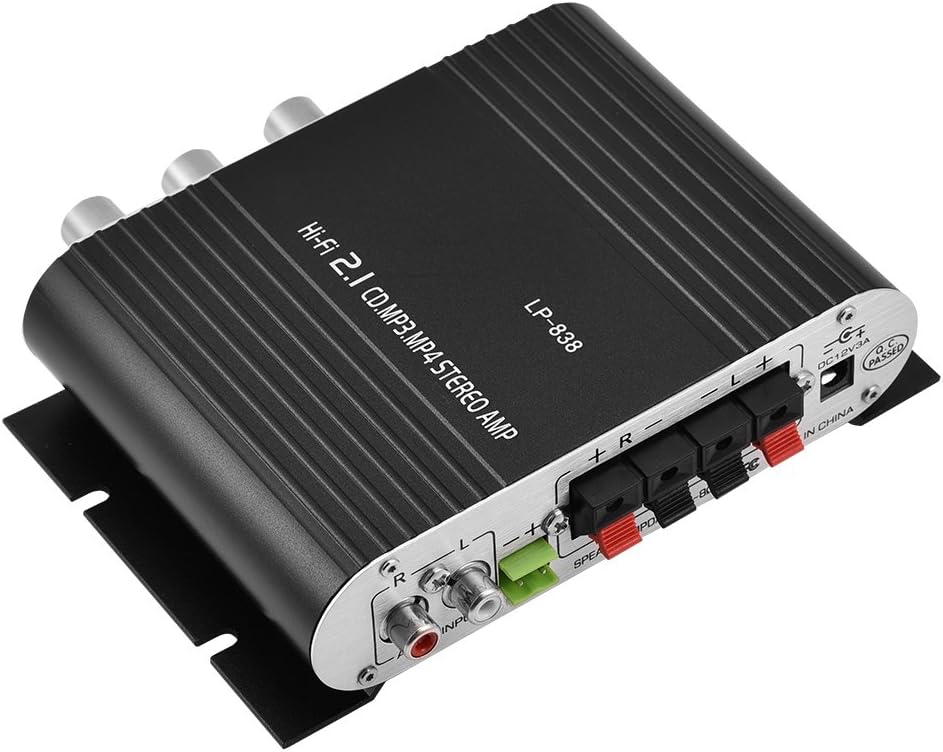 Queen.Y Mini Amplifier, Hi-Fi 2.1 Audio Power Digital Stereo Amplifier Amp, Aluminum Alloy Solid Case High Power Amplifier Super Bass Compatible with CD MP3 MP4 iPod Motorcycle Car