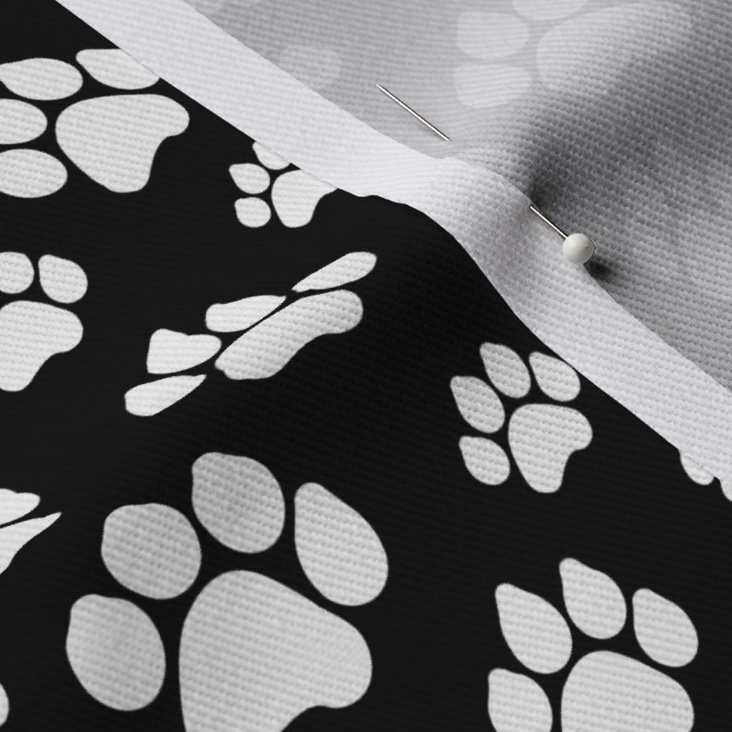 Spoonflower Fabric - Doggy Paws Black Small White Animals Puppy Paw Print Prints Printed on Denim Fabric by The Yard - Bottomweight Apparel Home Decor Upholstery