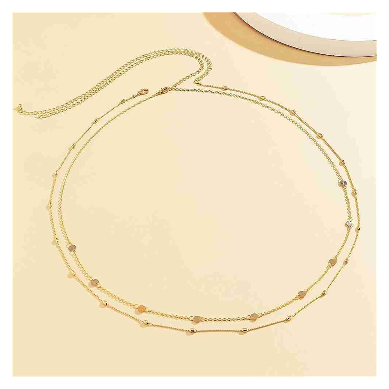 Body Chain Damen Kette - Goldfarbene einfache Strandkette mit Kreuzband für Taille und Bauch - Schwarze Harnaskette - Edler Schmuck für Damen - Accessoires