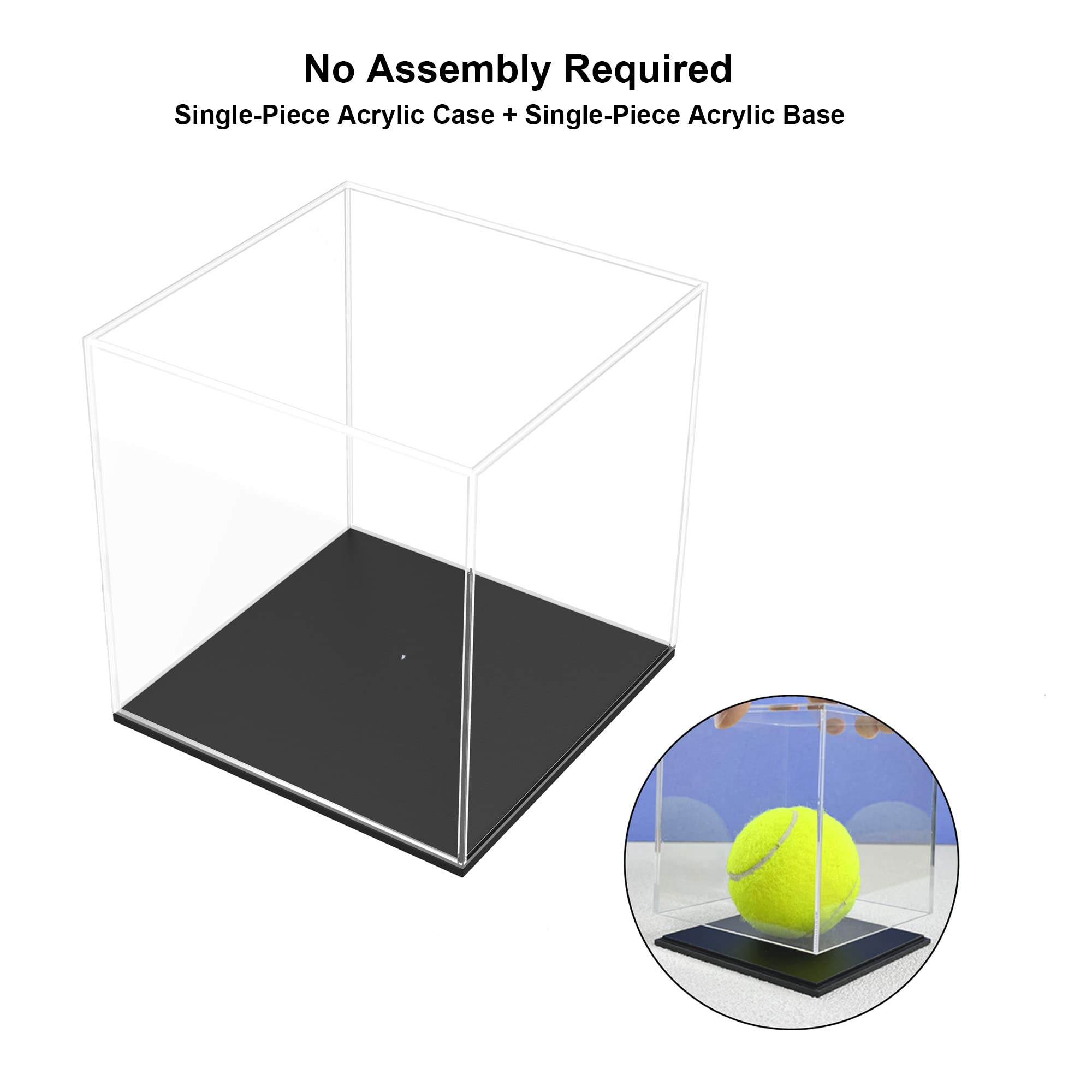 Acrylic Display Case, 4x4x4 Inch Cube Box With Matte Black Base, Clear Single-Piece Case for Softball Collectibles Figurines Mini Figures — Amazon image 3