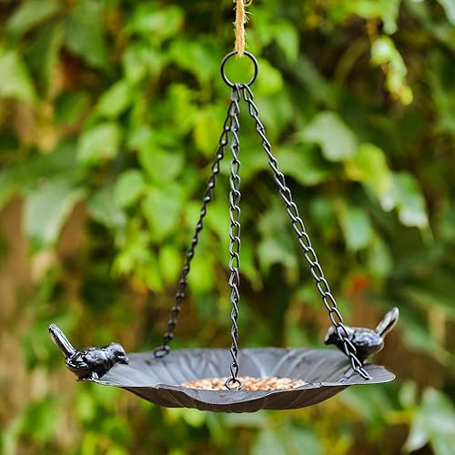 Miniatura 4 de Jemeni Bandeja de comedero colgante para pájaros en el exterior, bandeja plana de semillas para comedero de pájaros, jardín al aire libre y patio
