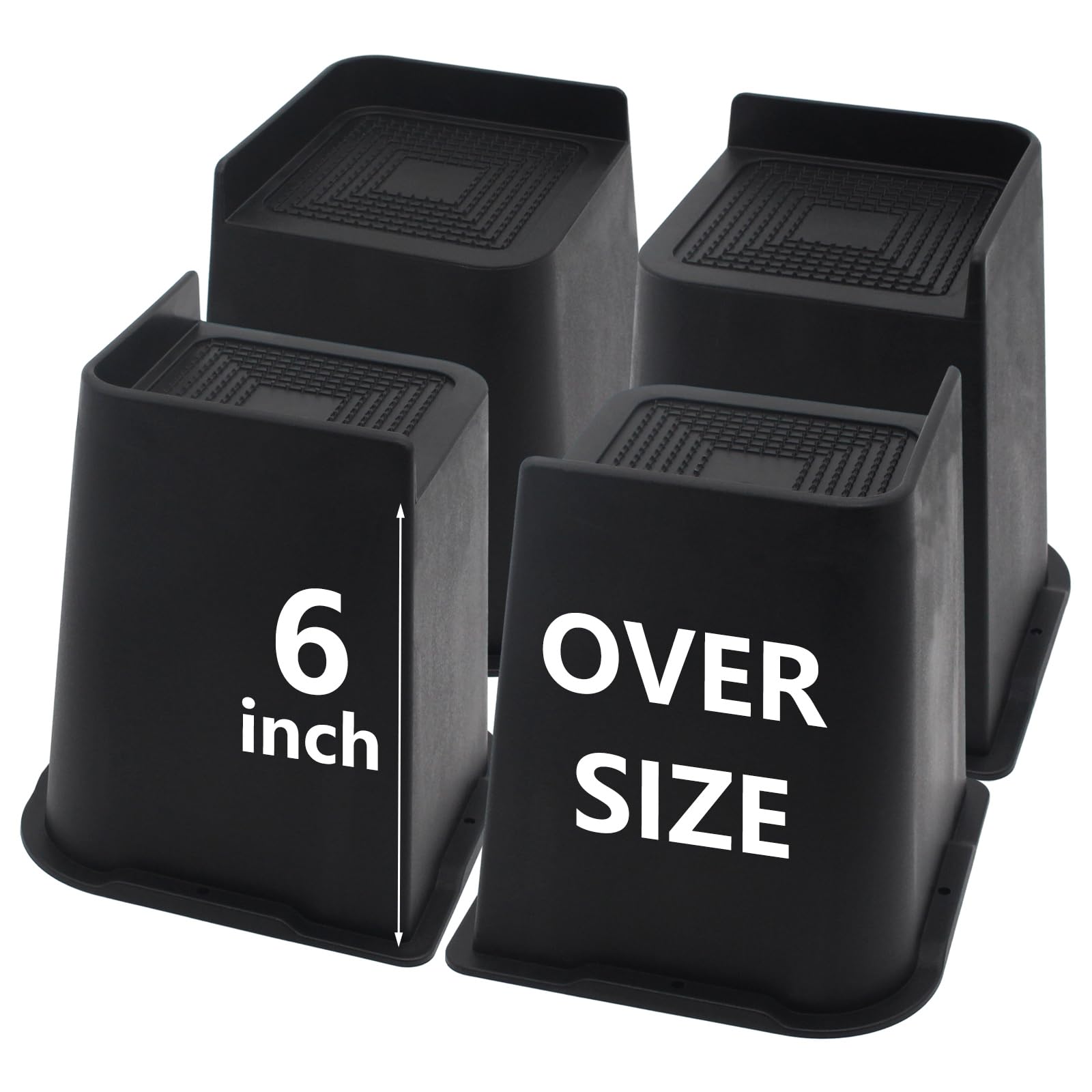 4 Pack Oversized Bed Risers 6 inch Heavy Duty, Furniture Risers, Black Bed Lifts Risers for Table, Sofa, Chair, Couch, Desk, Bed Frame Risers Supports Up to 6,500 Lbs