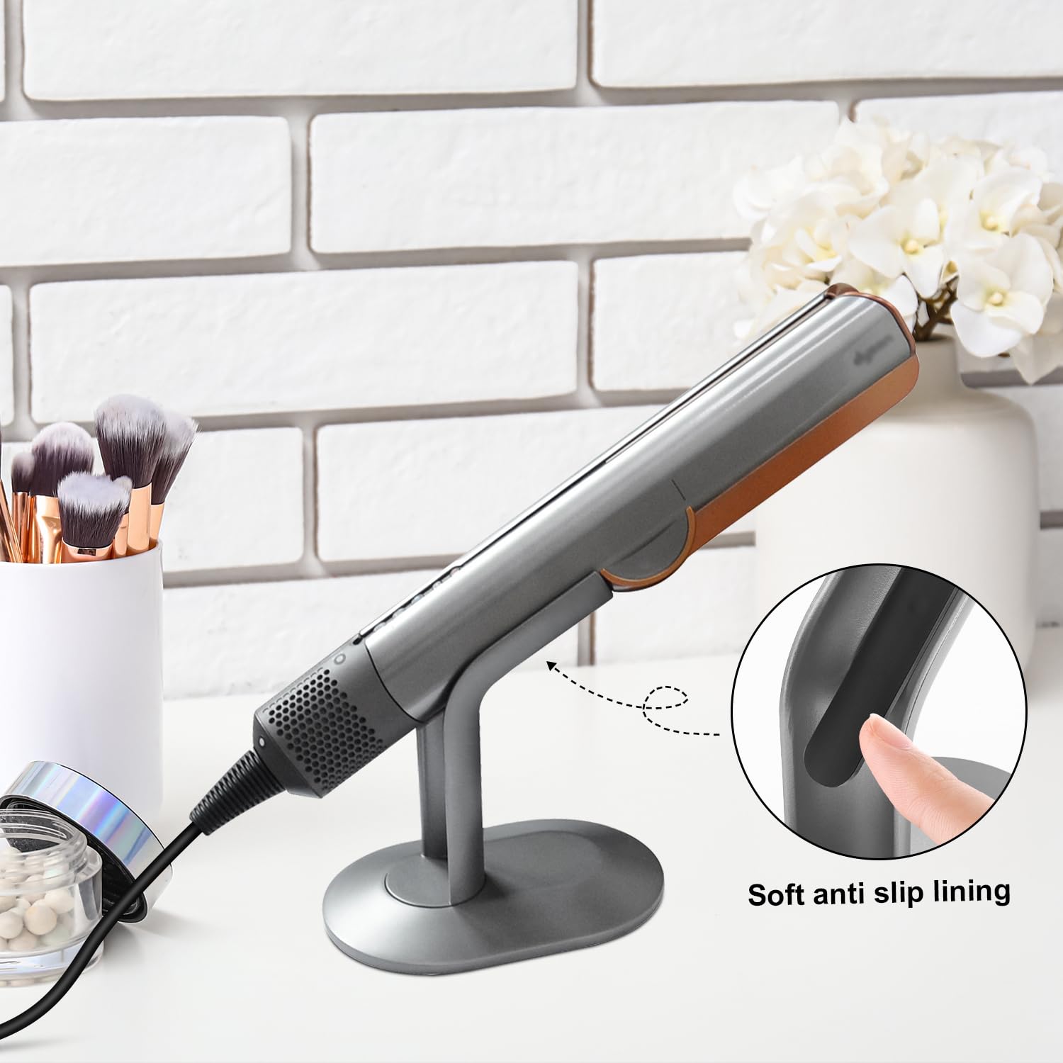 Glätteisen-Halter, kompatibel mit Dyson Airstrait, Desktop-Display-Ständer kompatibel mit Dyson Airstrait Glätteisen, Desktop-Organizer, kompatibel mit Dyson Haartrockner (Silber)