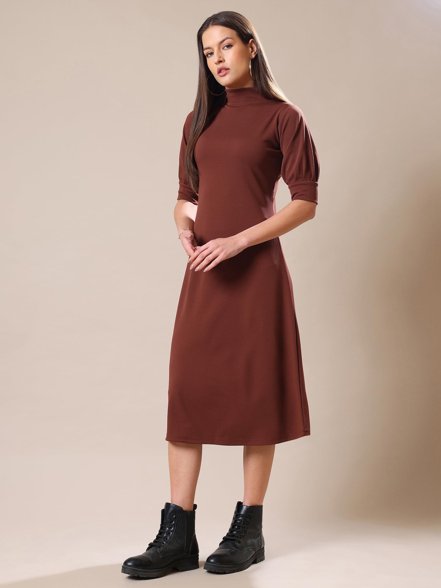 Purvaja Womens A-Line Knee Length Dress (Bely-129_Brown_X-Large)