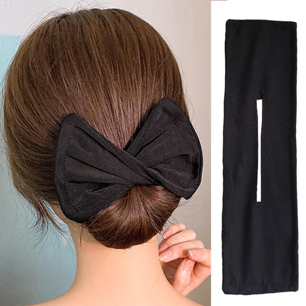 Moeagel お団子ヘアメーカー ヘアアレンジ グッズ ファッション ヘアアクセサリー 落ち着いた黒色 使いやすい 可愛い 髪飾り 入学式 卒業式 結婚式 パーティー 普段使い 長い髪向け ヘアメーカーリボン (ブラック)