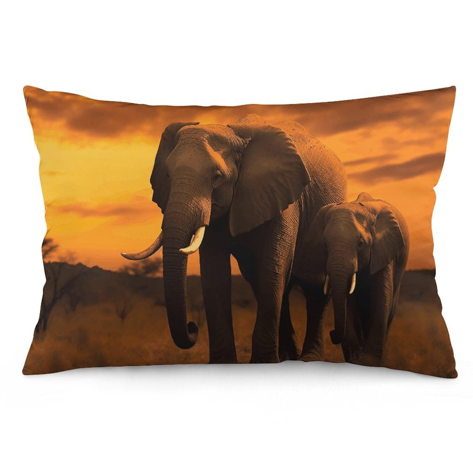 NTVOWPZO 2 Pack Decoration Throw Pillow Covers 12 "x20 Pillowcases Covers Sunset Parent-Child Elephant Pillowcases Modern Farmhouse Home Decor Sofa Cushions Covers for Couch Bed Living Room