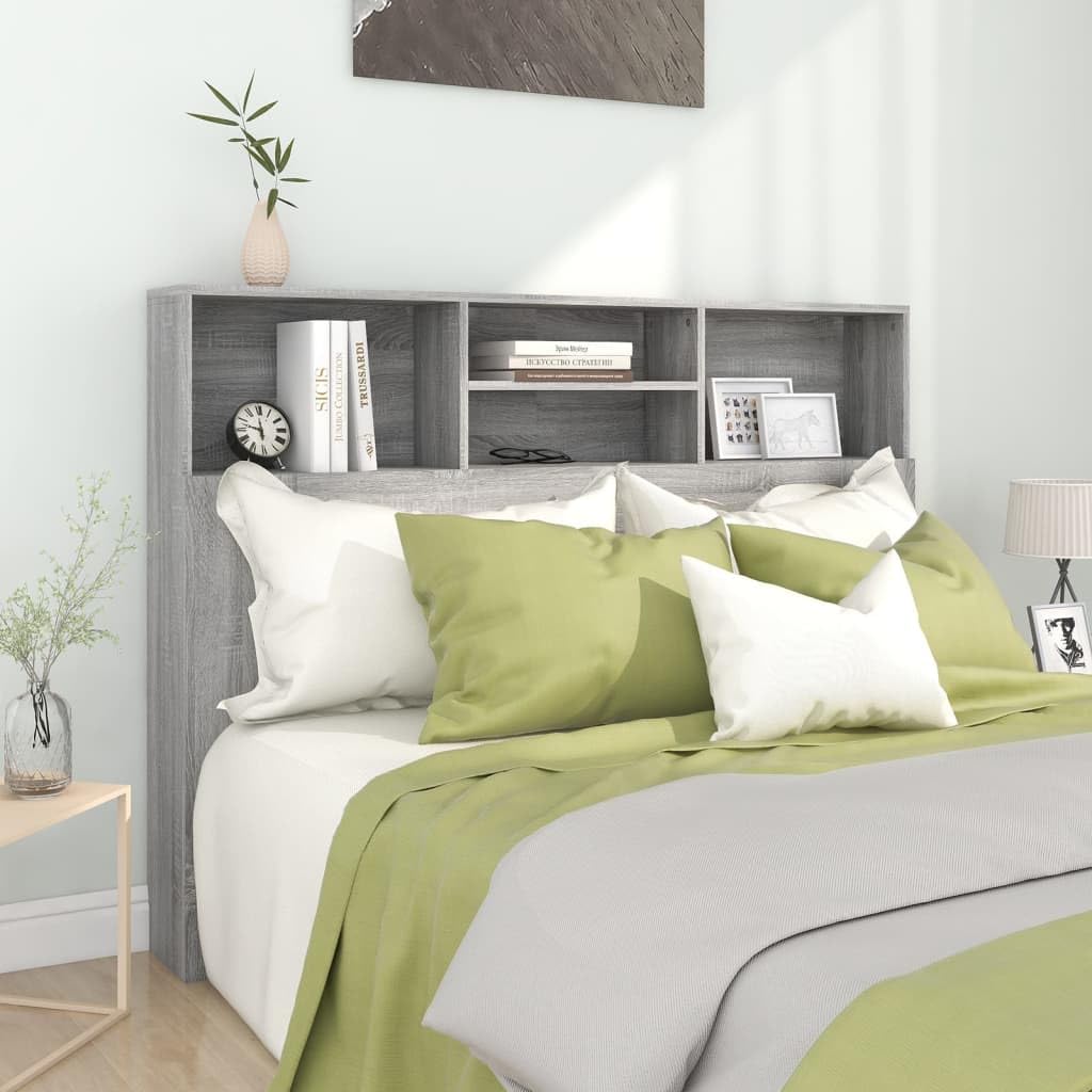 Tête de lit avec étagères, Sonoma, gris, 140 x 19 x 103,5 cm, tête de lit pour chambre à coucher, meubles de chambre à coucher, hôtels
