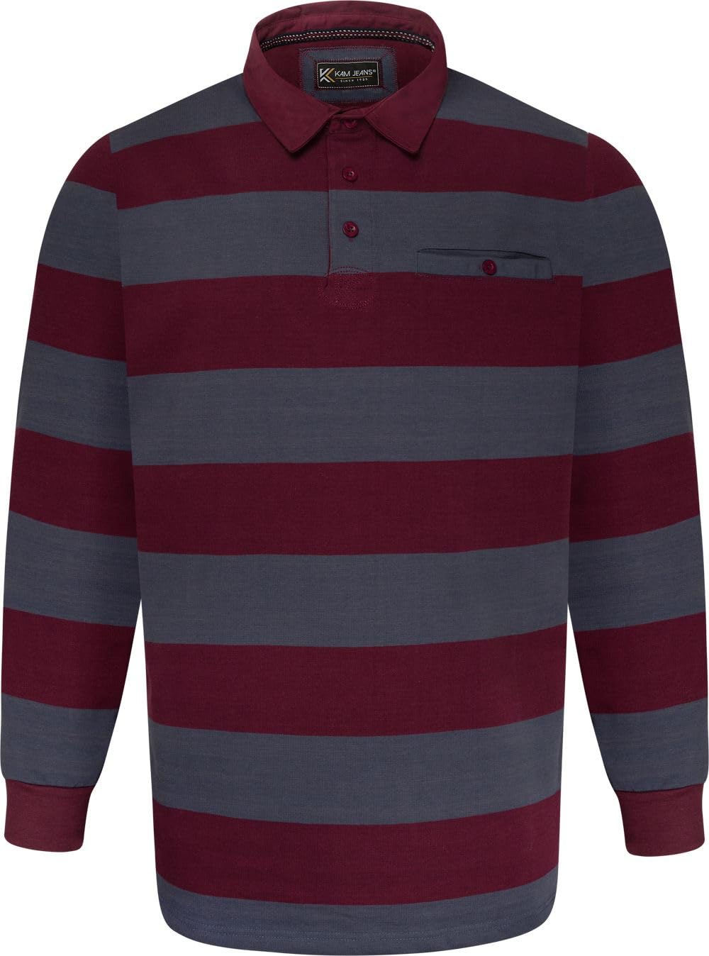 Kam Men's Red Jeanswear Long Sleeve Stripe Rugby Polo Shirt - 3XL