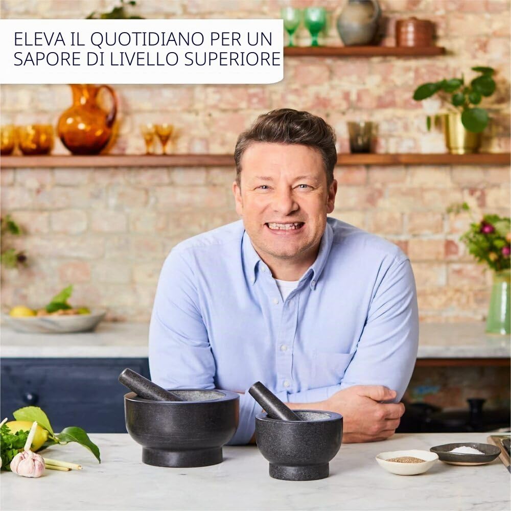 Jamie Oliver by Tefal K1823155 - Mortaio con pestello, granito, 20 cm, grigio