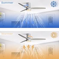 Vista 3 de Sofucor Ventiladores de techo de 52 pulgadas con luces y control remoto, moderno ventilador de techo empotrado de perfil bajo, 3 aspas de madera