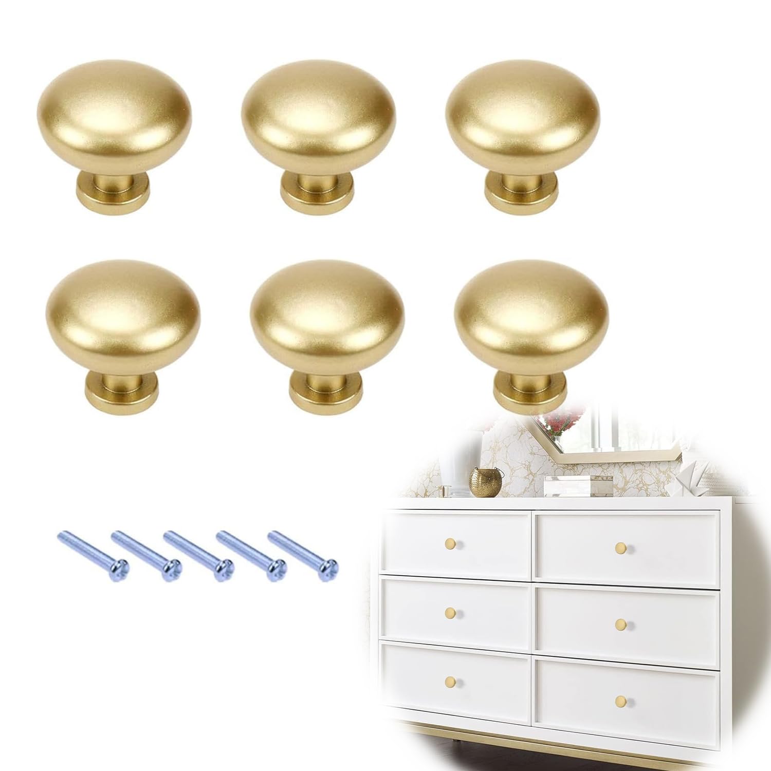 OBABO 6 Pack Gold Cabinet Knobs, Vintage Cabinet Ring Pulls Dresser Handles Furniture Hardware for Kitchen Cupboard Drawers Closet Door,Easy to Install (Style2)