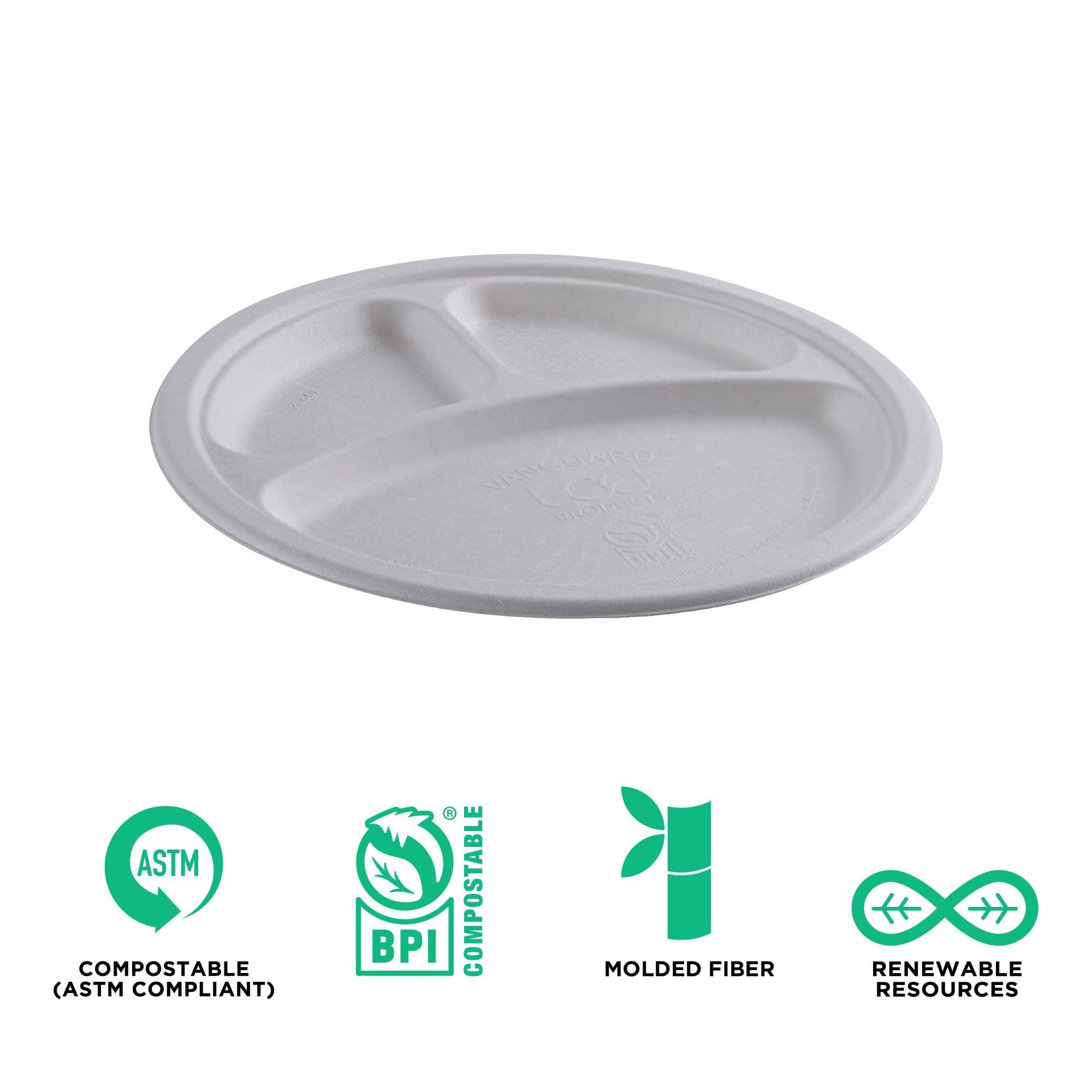 Vanguard - Plato de caña de azúcar (25,4 cm, 3 unidades), color blanco