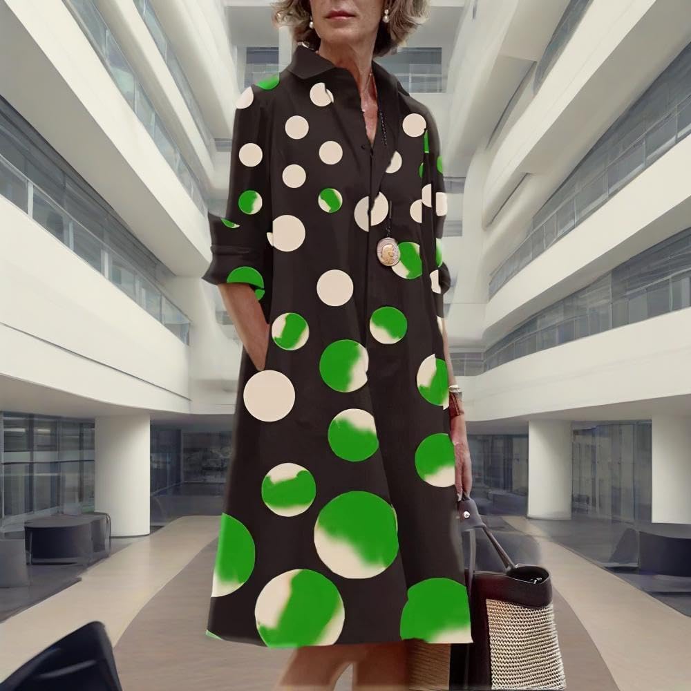 Womens 2025 Long Sleeve Button Down Shirt Summer Dress Casual V Neck Loose Fit Midi Shirt Dresses with Pockets - Image 3