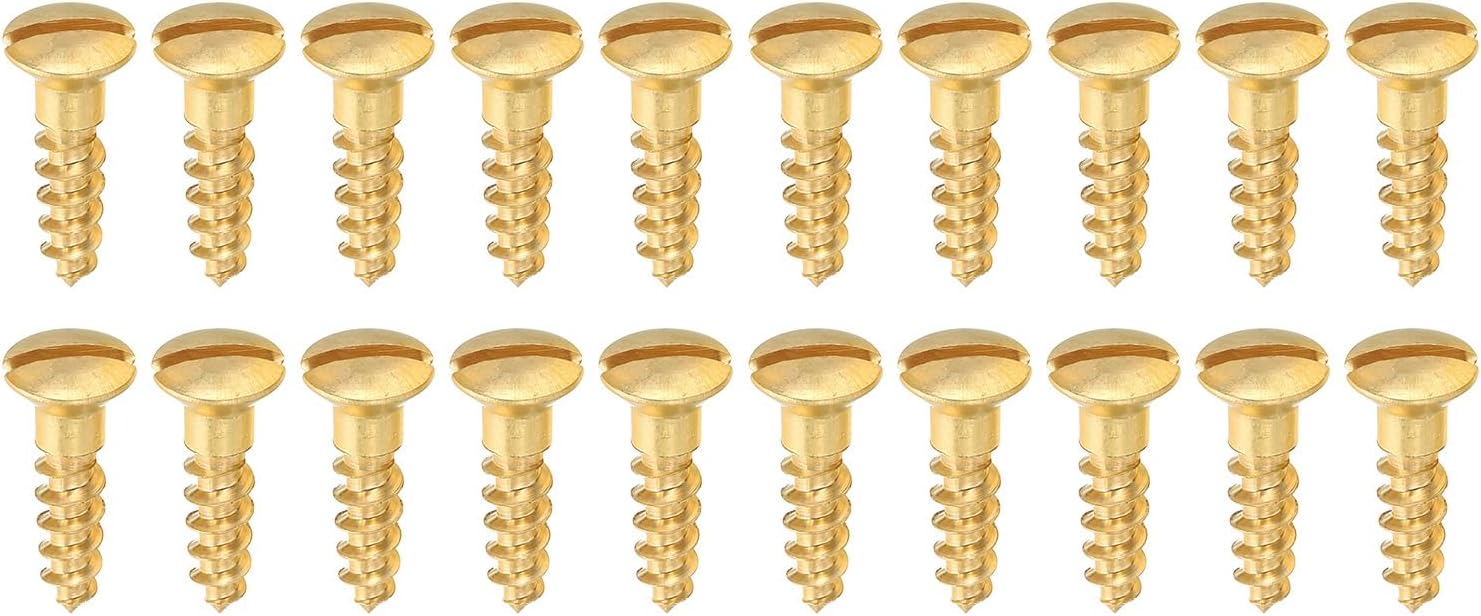 M5 x 20mm Slotted Wood Screw, 20 Pack Solid Brass Oval Head Flat Head Self Tapping Screws for Wood Furniture Connecting, Gold Tone