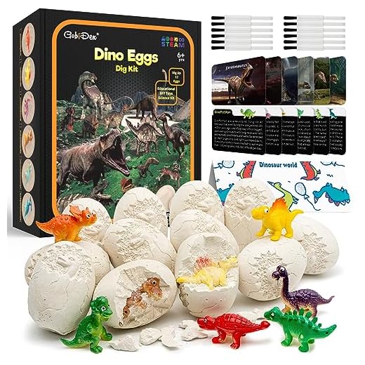 Dinosaur Eggs Dig Kit, Easter Eggs Discover 12 Surprise Dinosaurs, Fossil Archaeology Educational Science STEM Toys Party Gifts, Dinosaur Toys for Kids 3-5 5-7 8-12