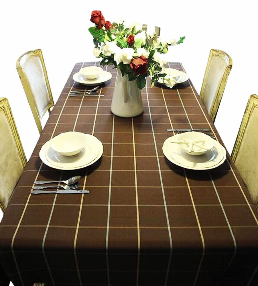 Tovaglia ， Tovaglie Copri Tavolo da Patio ， Tovaglia Resistente all'Acqua ， Tovaglia Vintage Biancheria da tavola in Stile Classico alla Moda Tovaglia a griglia in Cotone (130x180 cm)-caffè