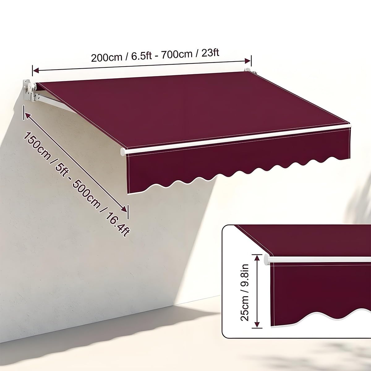 380 g/m² Tela Recambio para Toldos Exterior Terraza Retractil, Lona Repuesto Toldo Articulado con Cenefa, 300x250cm, 350x250cm, 400x300cm, Cubierta Techo Impermeable para Balcón, Patio, Jardín