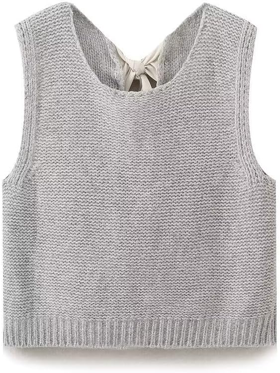 Women's Bow Tie Back Knitted Tank Tops Y2K Casual Sleeveless Vest Top Cute Crewneck Crop Sweater Cardigan Vest - Image 6