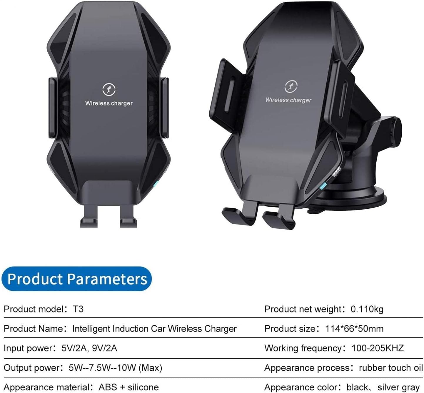 Car Wireless Charger Mount Dashboard Air Vent Holder Fast Charge Compatible with CAT S62 Phone, Auto Sensor Dock Cradle 10W and 7.5W AC Louver