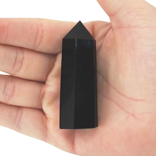 Varita de cristal de obsidiana, 1 varita de cristal de obsidiana natural de 2.4 a 2.8 pulgadas, cristal curativo y piedras, torre de piedra de