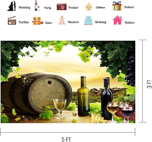 Miniatura 7 de SHRAPHY Telón de fondo de vino tinto de 7 x 5 pies, diseño de hojas de uva, vino, pancarta de fotografía para accesorios de estudio fotográfico