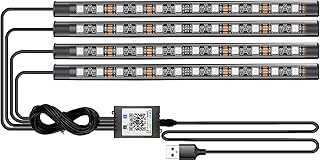 LED Interior Car Lights, App Controlled Car Interior Lights with USB Port, Multicolor Car LED Lights Interior as Ambient Lights, Music Sync Interior LED Lights for Cars with Sound Active Function