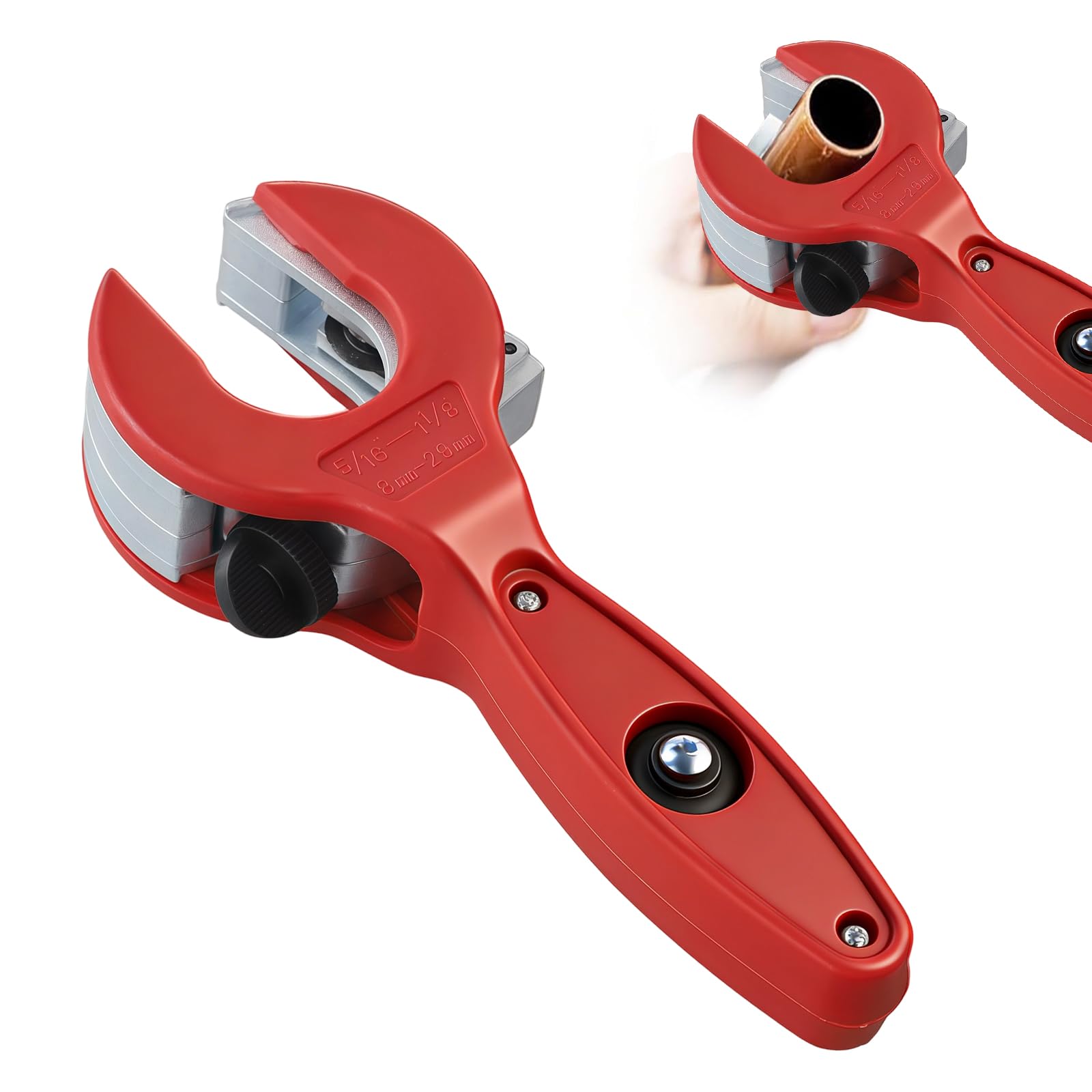 Tagliatubi a cricchetto per tubi 8-29 mm, acciaio inossidabile, rame, alluminio, rosso