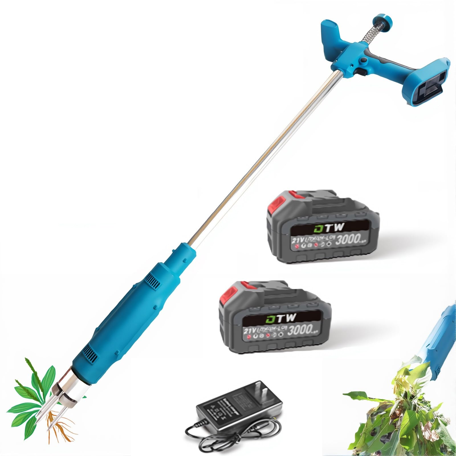 Dissolvant de racine électrique à 3 bouches avec 2 batteries pour un gazon net