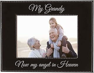 CustomGiftsNow My Grandy Now My Angel in Heaven Laser Engraved Faux Leather Black Leatherette Wall Hanging/Tabletop Picture Group Family New First Time Seeing Grandchild Baby Photo Frame